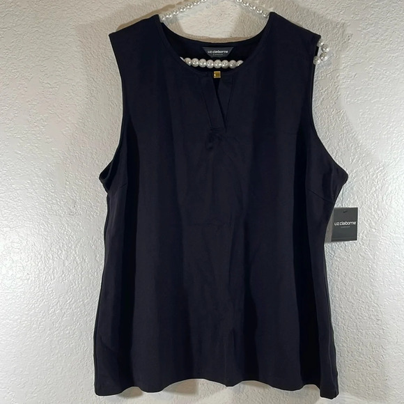 LIZ CLAIBORNE CAREER Sleeveless Black Blouse with Gold Hardware Size 2XL NEW - Picture 1 of 8